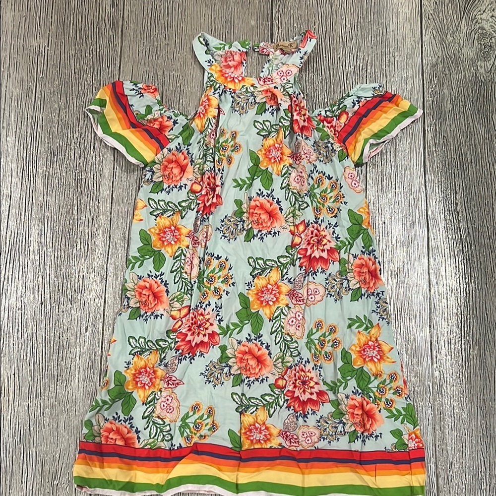 Floral Dress with Rainbow Stripes